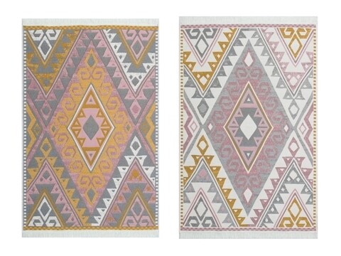 Poza Covor Kilim cu 2 fete, Arya 08 Pink/Yellow, Baketo, 100% bumbac reciclat, 80x300 cm