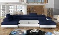 Coltar extensibil dreapta 6 locuri ELTAP, Rod-41, Rodrigo, 345x202x90 cm, lemn/poliester, albastru inchis/alb