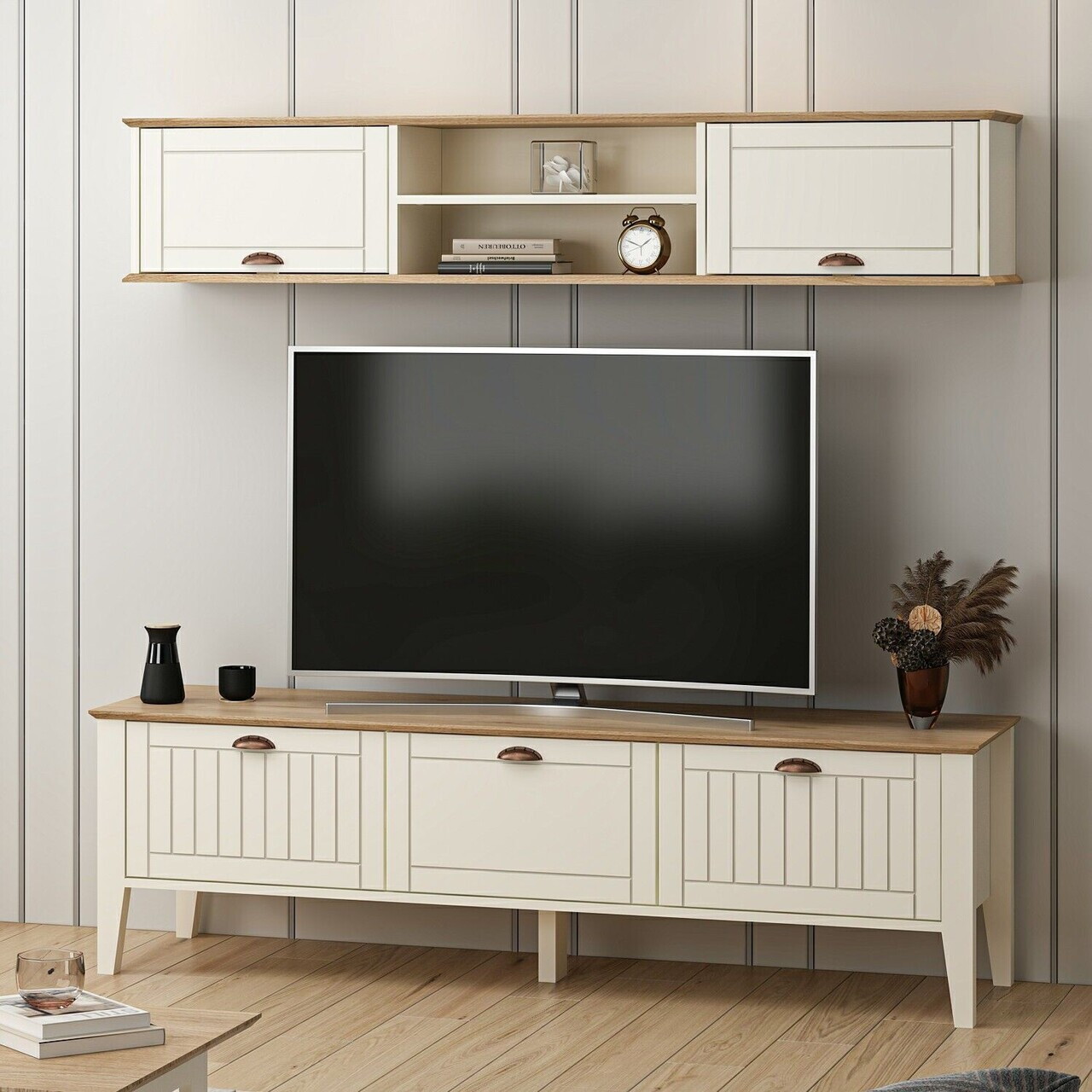 Comoda TV, Hanah Home, Marlo, 183x54x46 cm, Coș adânc / Piatră Lunii — imaginea 3