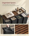 Cos de rufe cu 4 compartimente si raft depozitare, Vasagle, 116x33x72 cm, 4x40L, MDF/otel, maro/negru