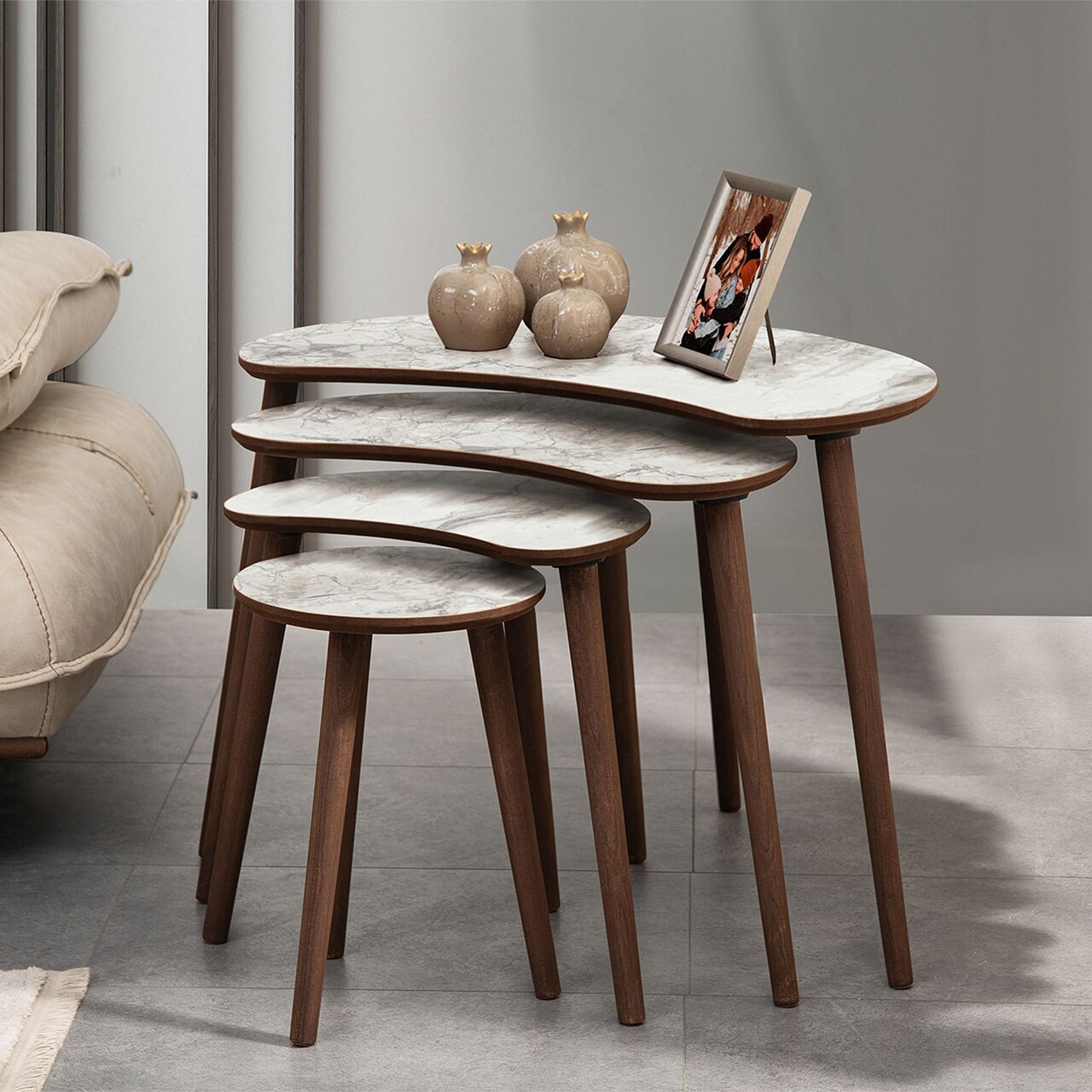 Set masute Nesting 4 piese, Hanah Home, Moon, Alb