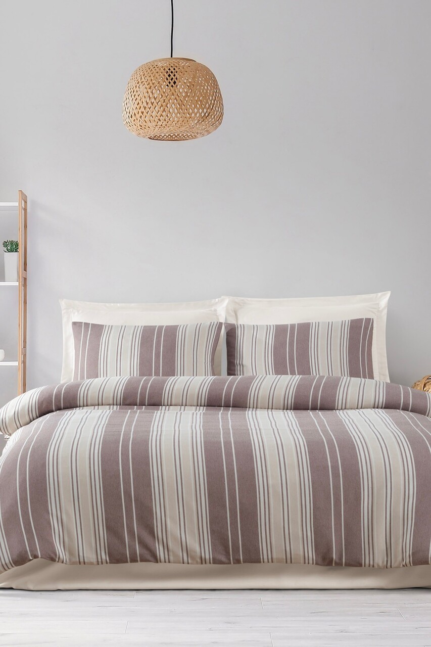 Lenjerie de pat dubla 3 piese, L'essentiel Maison, Lima, Bumbac;Poliester, Maro / Bej