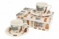 Set 2 cesti cu farfurie Cat, Duo, 200 ml, portelan, multicolor