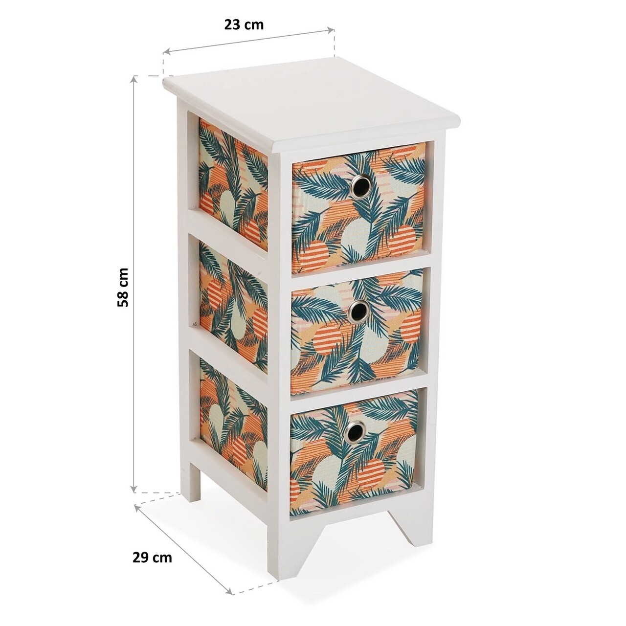 Organizator Pentru Baie Cu 3 Cosuri Exotic Leaves, Versa, 23x29x58 Cm, Lemn De Paulownia