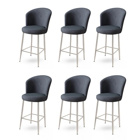 Set scaune de bar 6 piese, Charlotte, Alte, Metal, Antracit / Crom