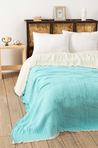 Cuvertura matlasata dubla, Muslin - Turquoise, DC Home, Bumbac 