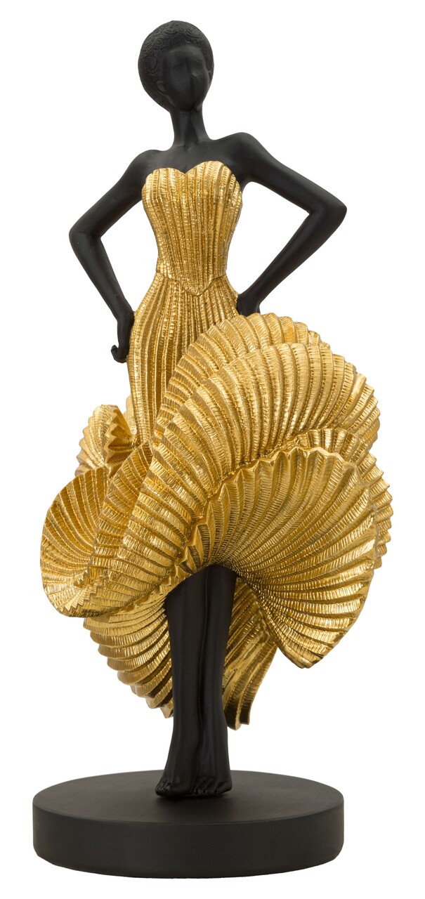 Figurina /sculptura decorativa  Fashion Dancing Woman, Mauro Ferretti, 16.5x15x36 cm, polirasina, negru/auriu
