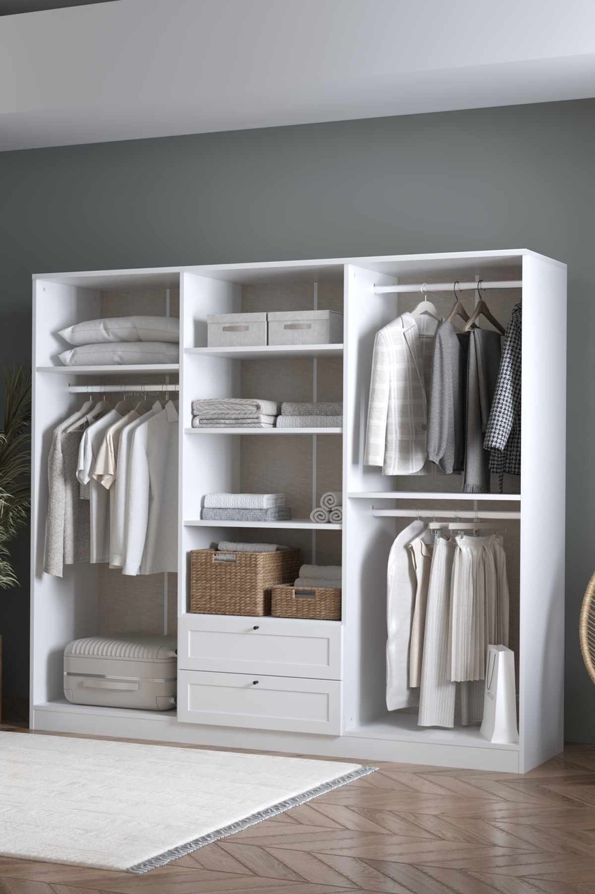 Dulap pentru haine, Hanah Home, Terra 6 182, 205x182x52 cm, Alb - view 6