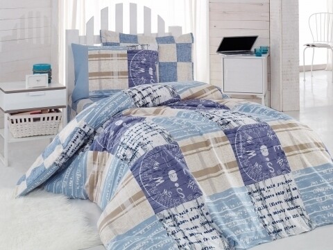 Lenjerie de pat pentru o persoana, 3 piese, 100% bumbac ranforce, Cotton Box, Compass