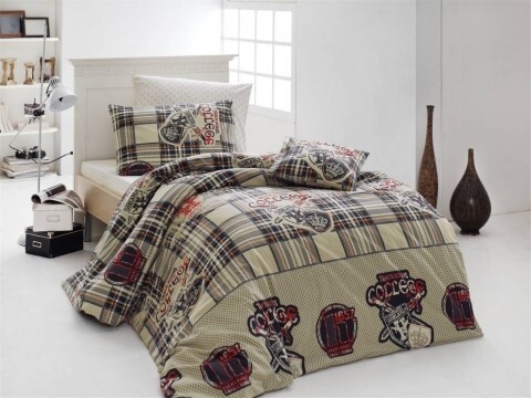Lenjerie de pat pentru o persoana, 3 piese, 100% bumbac ranforce, Nazenin Home, College, multicolora
