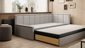 Canapea extensibila brat dreapta 3 locuri, ELTAP, Fulgeo, 214x82x77 cm, lemn/catifea din poliester, gri inchis/gri deschis