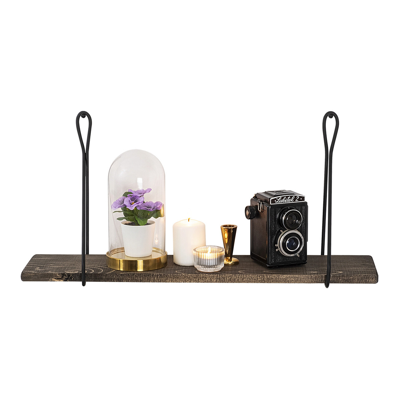 Raft de perete, Cerritos, Amaryllis, 60x27x15 cm, Negru / Nuc Inchis - 2 | YEO