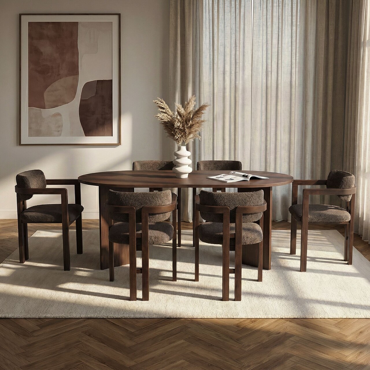 Set masă și scaune (7 piese), Hanah Home, Meridia 6, Nuc Milano / Nuc Închis / Maro - view 2