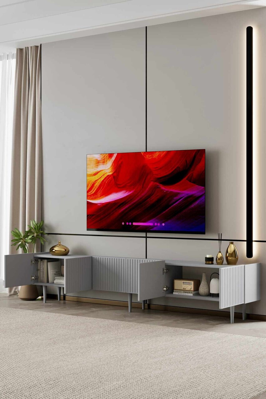 Comoda TV, Hanah Home, Capella 240, 240x50x29 cm, MDF, Gri deschis - view 3