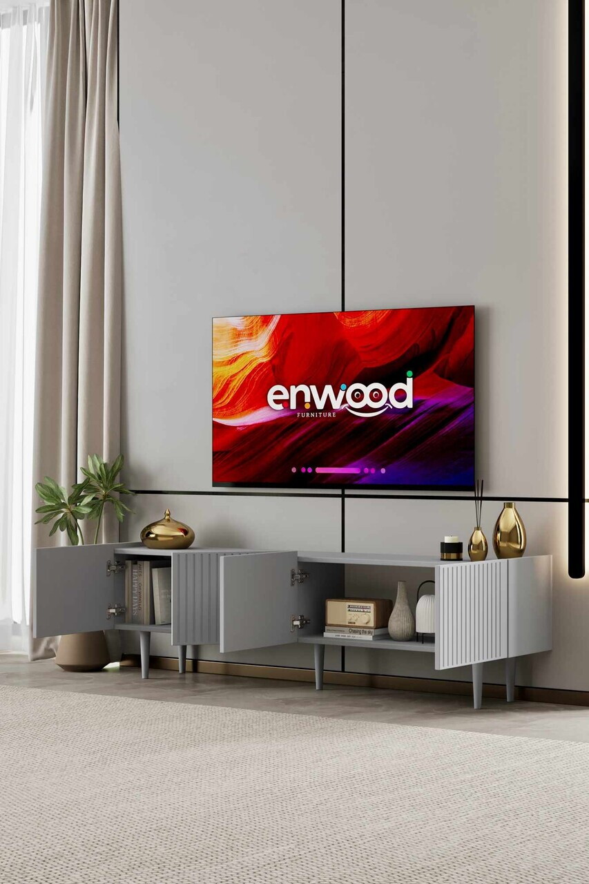 Comoda TV, Hanah Home, Capella 180, 180x50x29 cm, MDF, Gri deschis - view 3