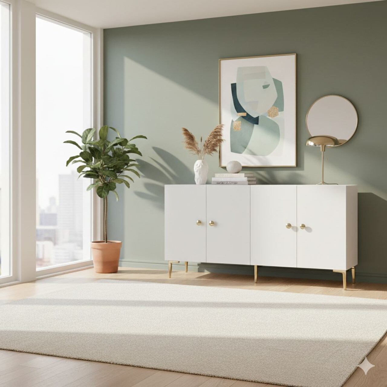 Consola, Hanah Home, Simple 150, 150x75x32 cm, Alb/Auriu - view 3