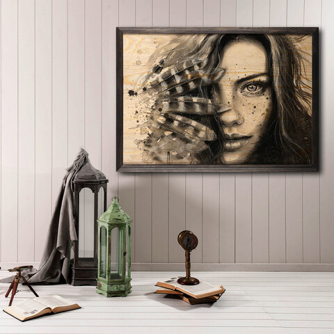Tablou decorativ, Indıan Woman XL, Lemn, Lemn, Multicolor Bystag