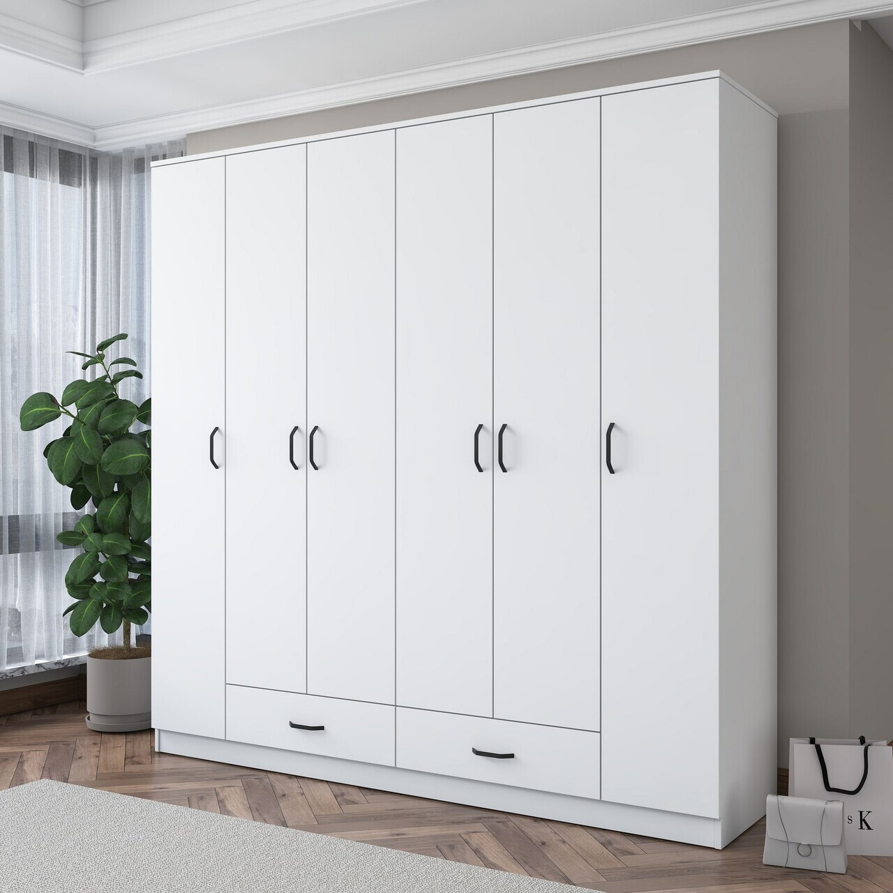 Dulap pentru haine, Hanah Home, BA134, PAL melaminat, Alb - view 2