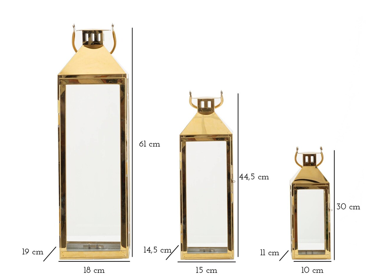 Set 3 felinare Gold, Mauro Ferretti, 18x19x61 cm, fier/sticla, auriu - 1 | YEO