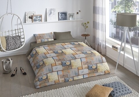 Lenjerie de pat pentru doua persoane, Good Morning, Martin, 100% bumbac, 3 piese, multicolor