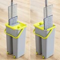 Set mop plat si galeata cu 2 compartimente Klirimop, InnovaGoods, cap rotativ 360º, 140 cm, 6 L, gri/galben