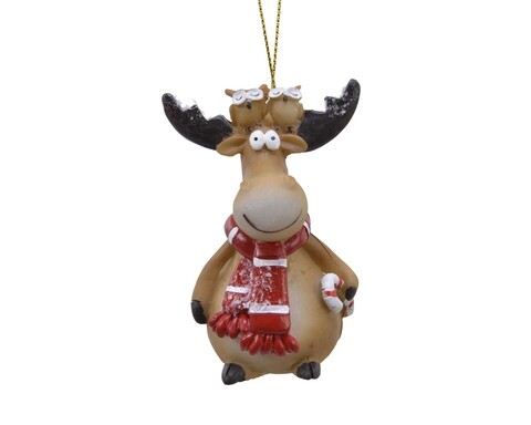 Decoratiune Deer scarf, Decoris, 5.5x4x8 cm, poliester, maro/rosu
