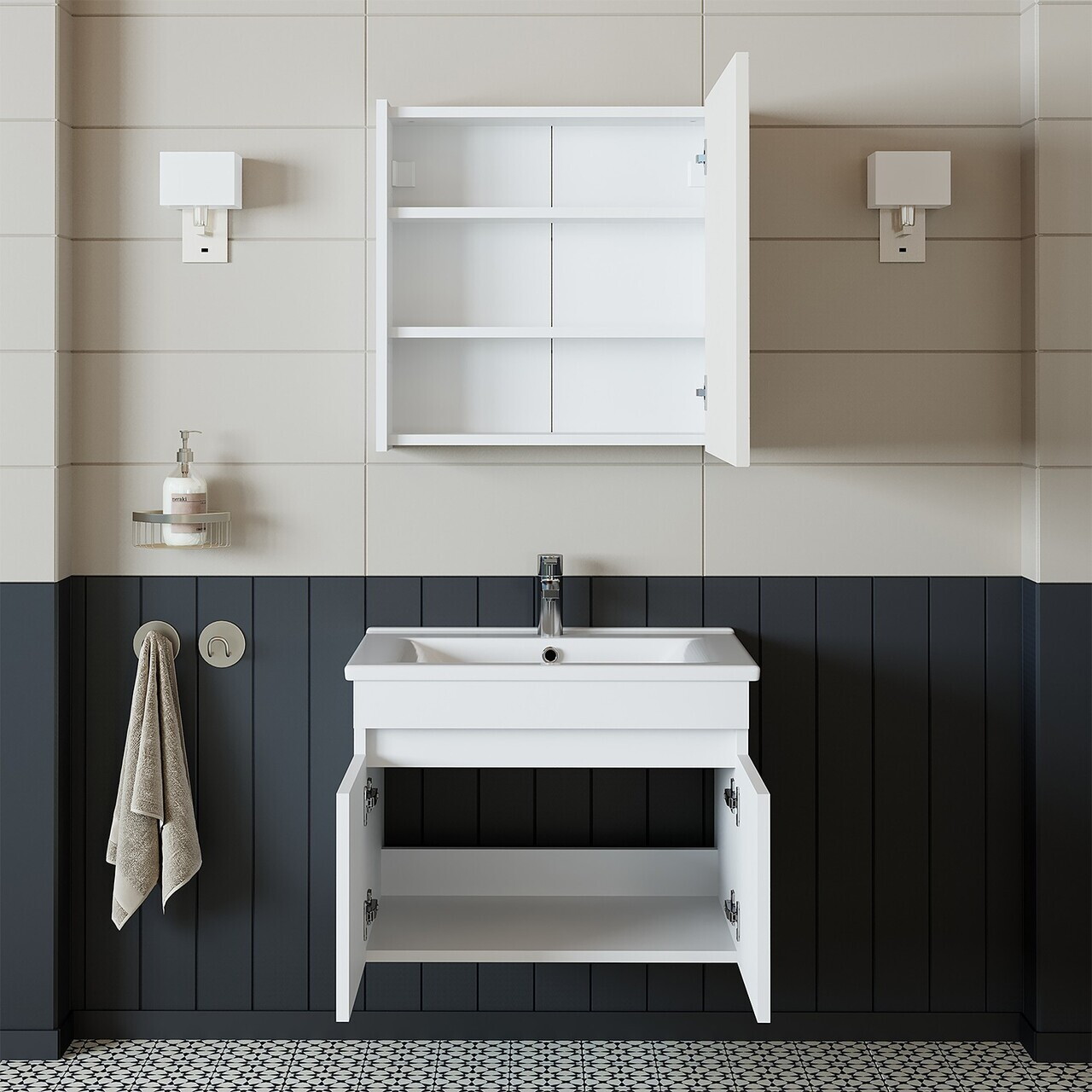 Set Dulap de Baie cu Chiuvetă și Oglindă (2 Piese), Hanah Home, 1324, MDF-LAM, Alb mat — imaginea 4