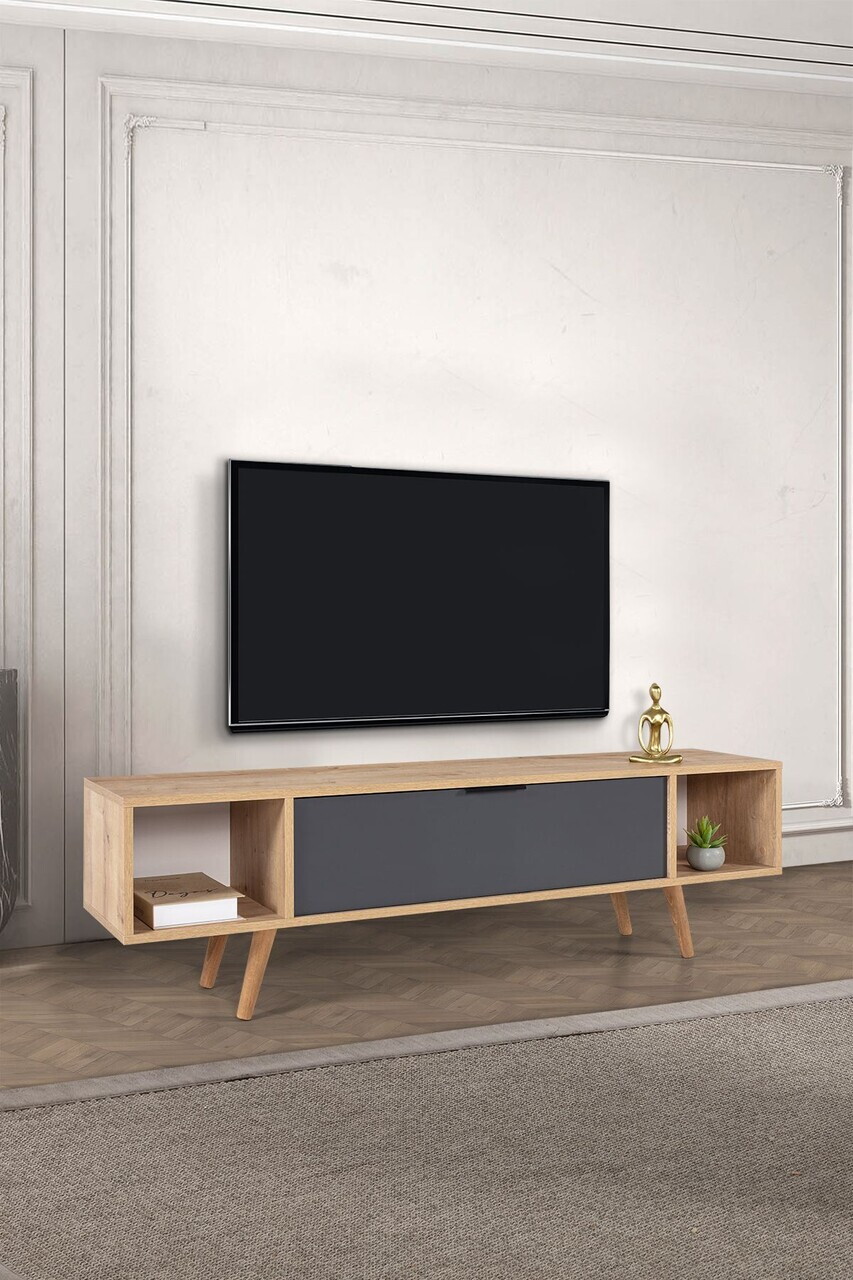 Comoda TV, Hanah Home, Mesir 3624, 160x47x35 cm, PAL, Stejar safir / Antracit — imaginea 3
