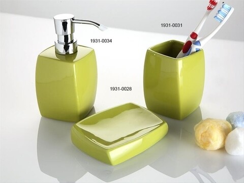 Suport periute si pasta de dinti evans, versa, 7x7x10 cm, ceramica, verde