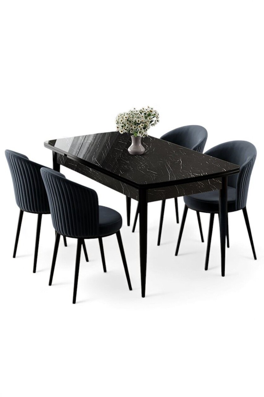 Set masa extensibila si scaune, Hanah Home, Asfel, Marmură neagră / Antracit - view 2