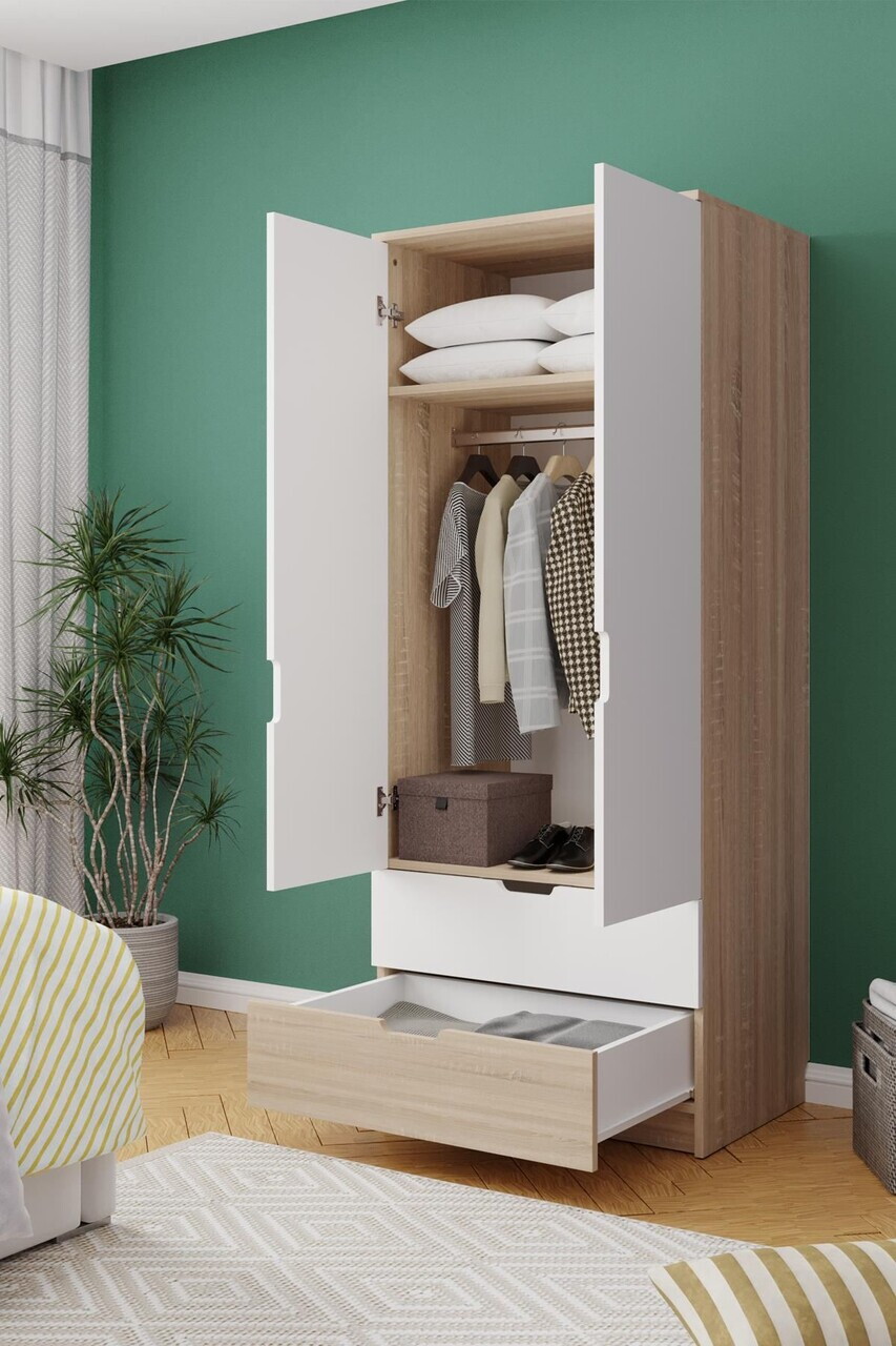 Dulap pentru haine, Hanah Home, Lento, 75x180x52.5 cm, PAL, Stejar Sonomo / Alb — imaginea 3