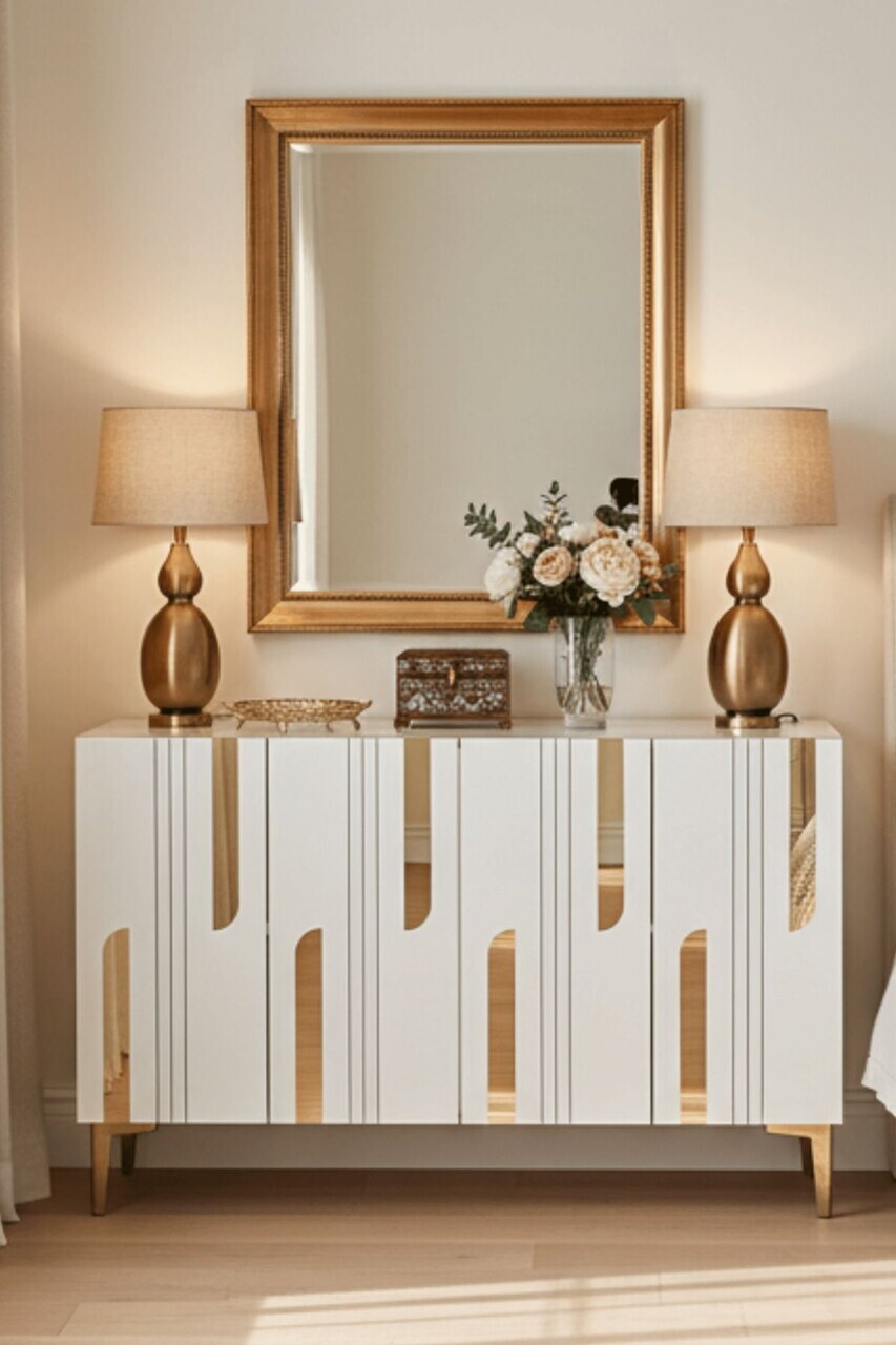 Consola, Hanah Home, Nota 120, 120x75x32 cm, Stejar Safir / Alb / Auriu — imaginea 2