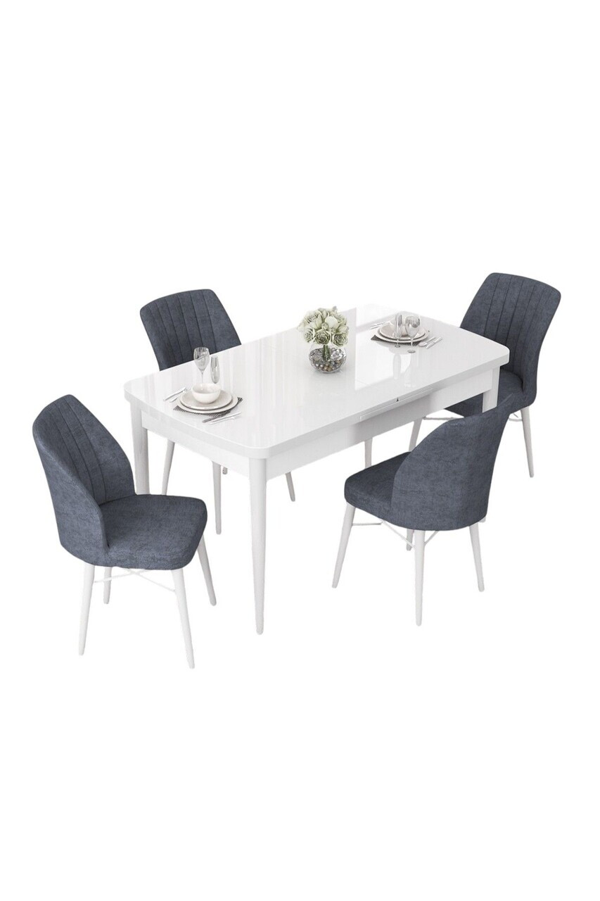 Set masa extensibila si scaune (5 piese), Hanah Home, Nef, Alb / Afumat — imaginea 2