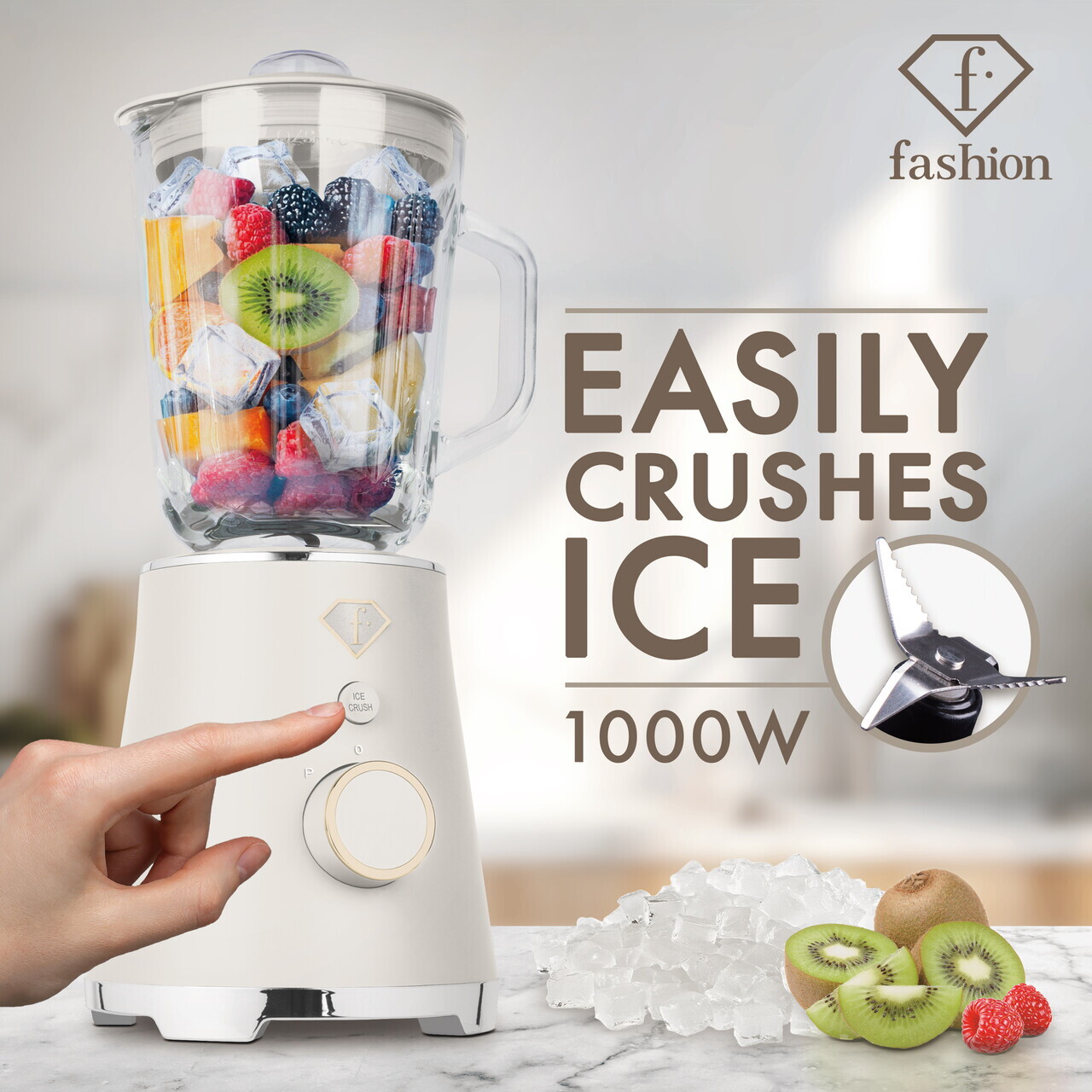 Blender de masa Fashion TV, Sahara, 1.5L, 1000W, plastic/sticla, crem/transparent - view 7