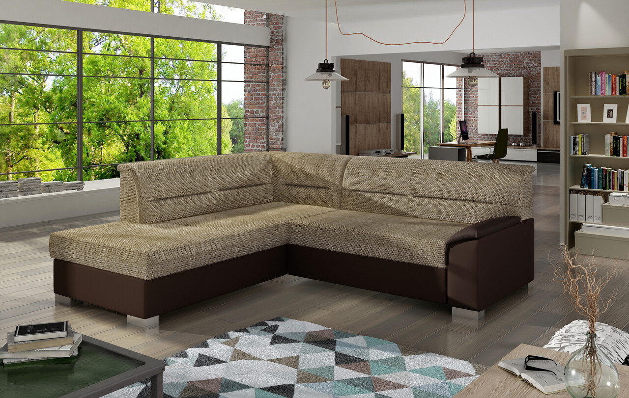 Coltar extensibil stanga 4 locuri ELTAP, BR08, Bergen, 247x214x83 cm, lemn/poliester, bej/maro inchis - 1 | YEO