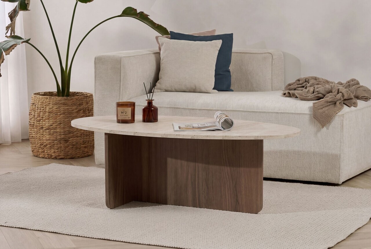 Masuta de cafea, Hanah Home, Orba, 120x40x65 cm, PAL, Travertin / Nuc Venezia — imaginea 2