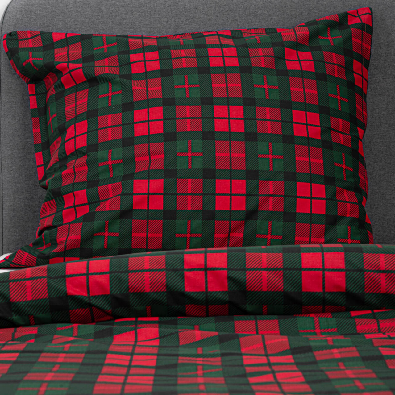 Lenjerie de pat King Size, Tartan, Homla, 3 piese, 200x220 cm, bumbac, rosu/verde — imaginea 14