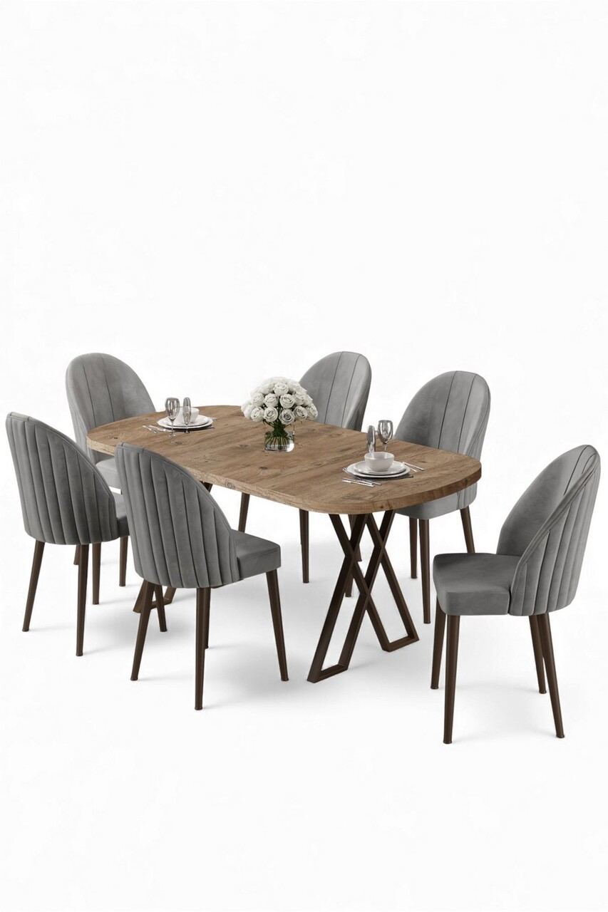 Set masă și scaune (7 piese), Hanah Home, Kaye, Pin Atlantic / Gri - view 2