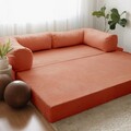Canapea extensibila cu 3 locuri, Evalina, 383EVN1267, Material: 100% catifea PES, Rosu vermilion