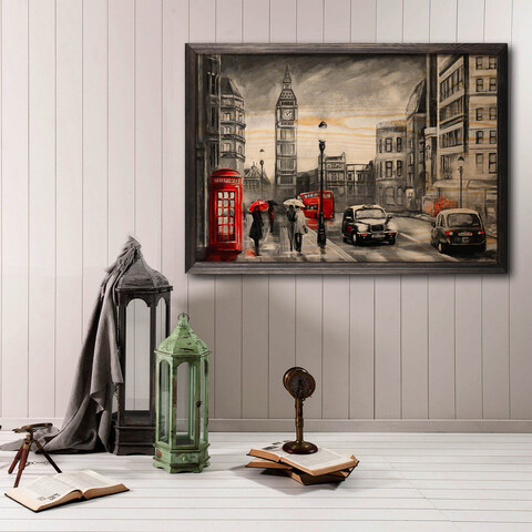 Tablou decorativ, Red Cıty XL, Lemn, Lemn, Multicolor Bystag