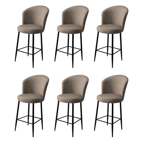 Set scaune de bar 6 piese, Charlotte, Fora, Metal, Cappuccino / Negru