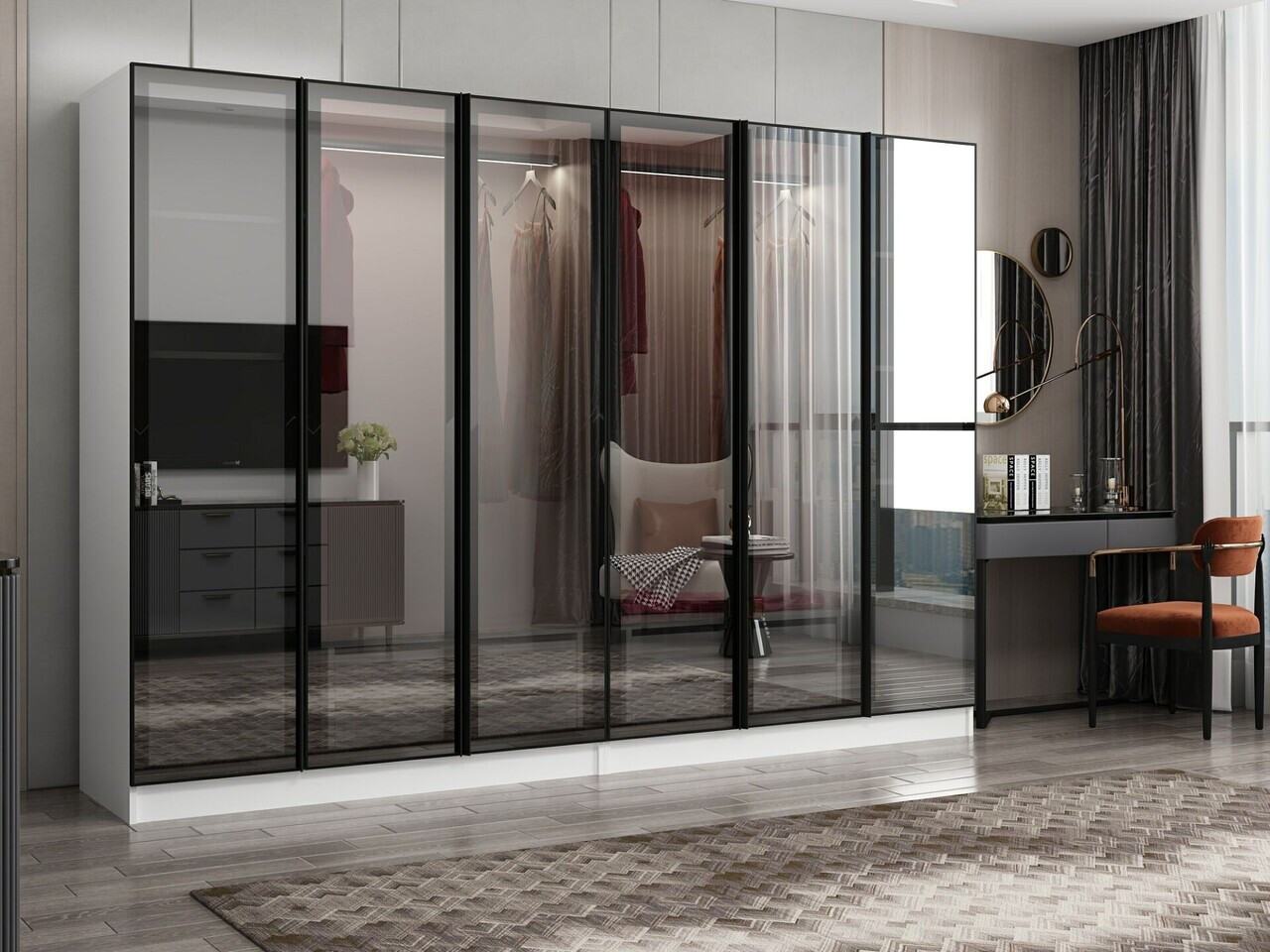 Dulap pentru haine, Hanah Home, Nisa, 270x210x52 cm, Alb — imaginea 3