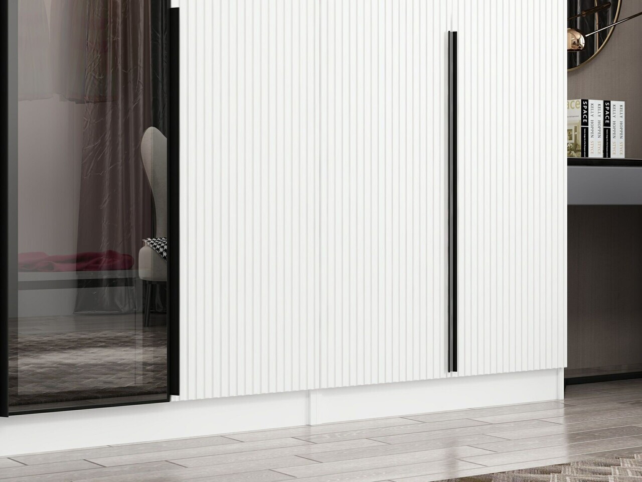 Dulap pentru haine, Hanah Home, Nisa, 360x210x52 cm, Alb — imaginea 5