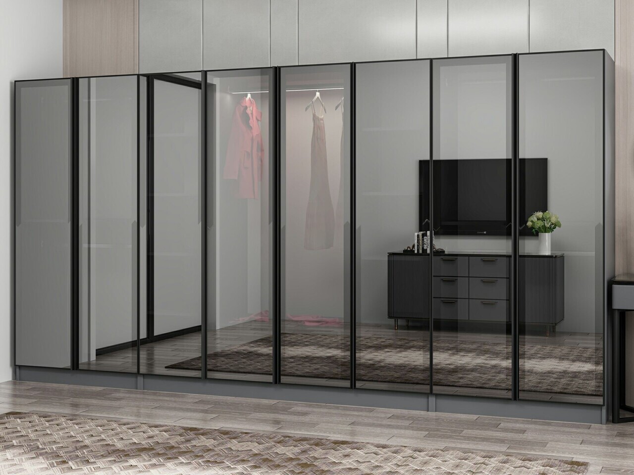 Dulap pentru haine, Hanah Home, Nisa, 360x210x52 cm, Antracit — imaginea 4