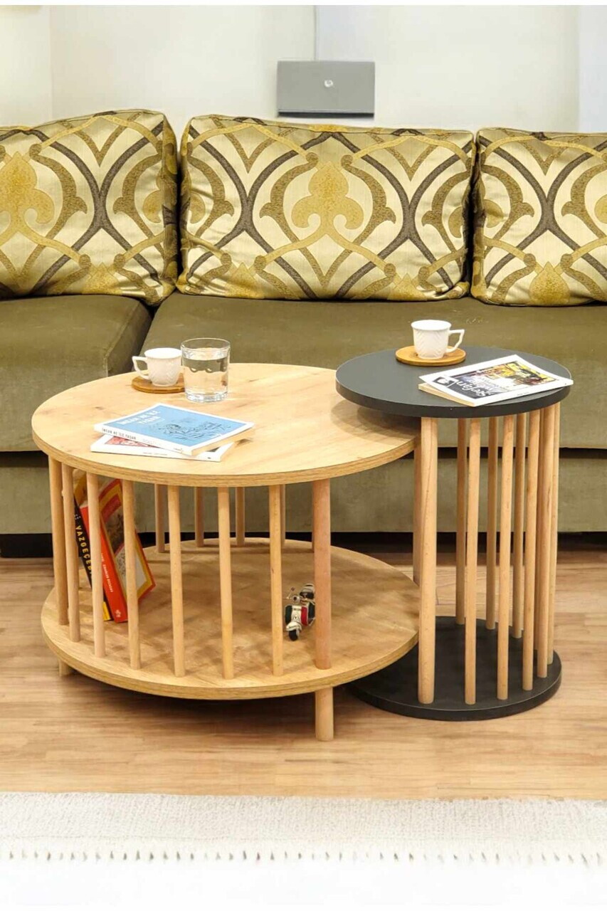 Set masute de cafea, Hanah Home, Peka-Set108, PAL, Stejar safir / Antracit — imaginea 2