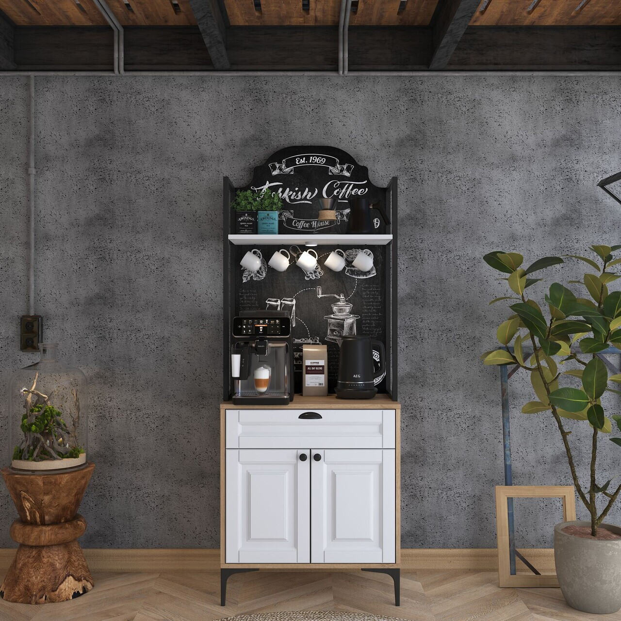 Dulap multifunctional, Hanah Home, JE158, 70x184.6x40 cm, PAL melaminat, Nuc/Alb - view 2