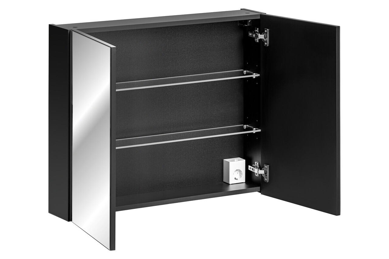 Cabinet cu oglinda si 2 usi, Santa Fe Black, Comad, 80x17x65 cm, PAL laminat, negru mat — imaginea 2