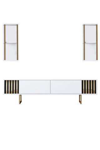 Comoda TV, Bexley, Gold Line, 180x30x48 cm, PAL, Alb/Negru