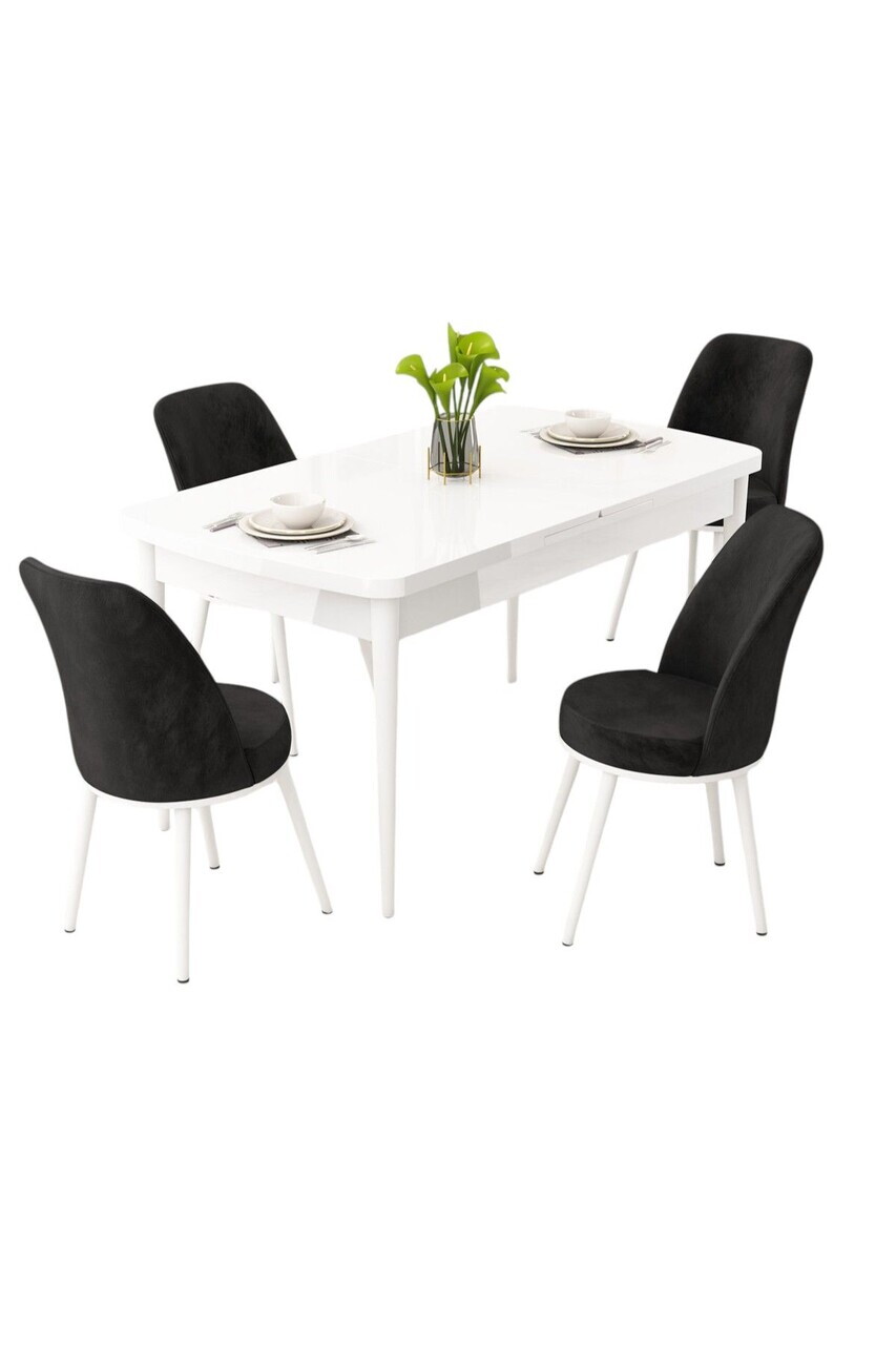 Set masa extensibila si scaune (5 piese), Hanah Home, Rax, Alb/Negru — imaginea 2