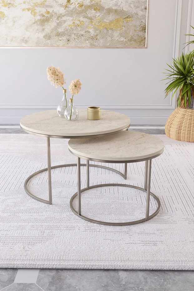 Set masute de cafea, Hanah Home, Milas, Antic / Travertin